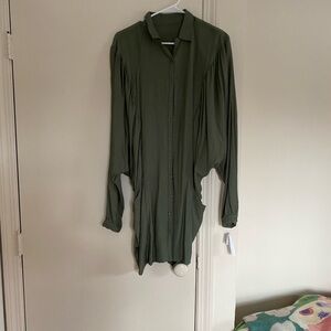 Free People buttoned down dress olive green XS